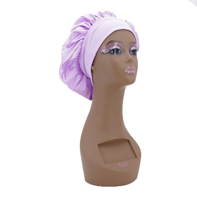 lavender round silk hair bonnet
