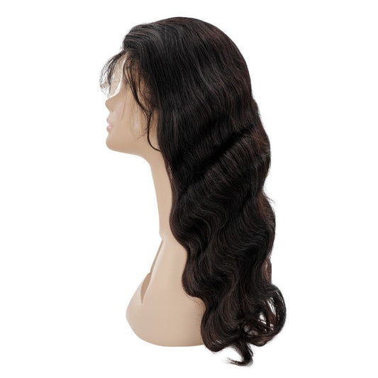Beautiful side view of a black body wave front lace wig