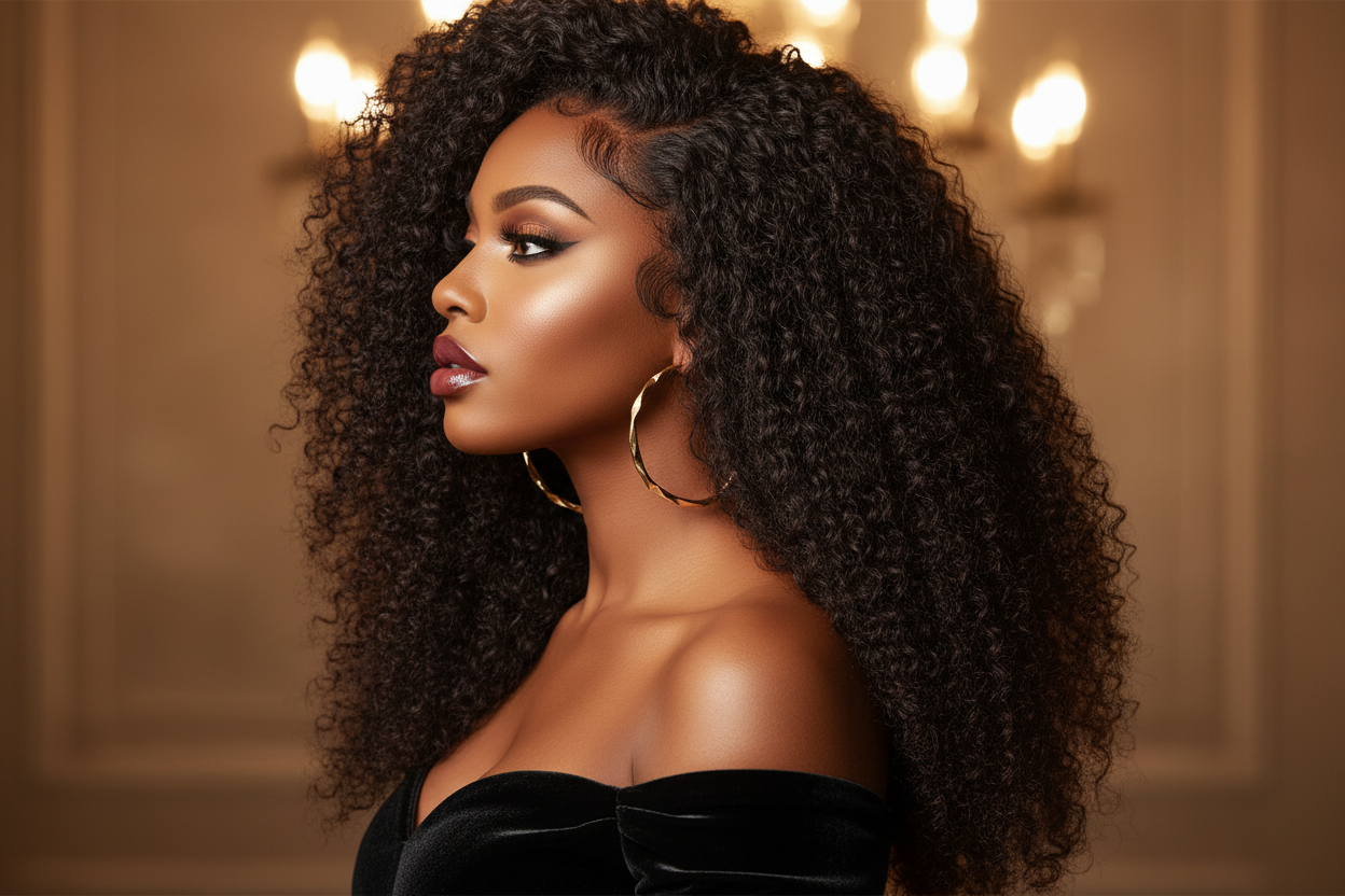 Lady in white wearing a Closure Wig from OGP Boutique