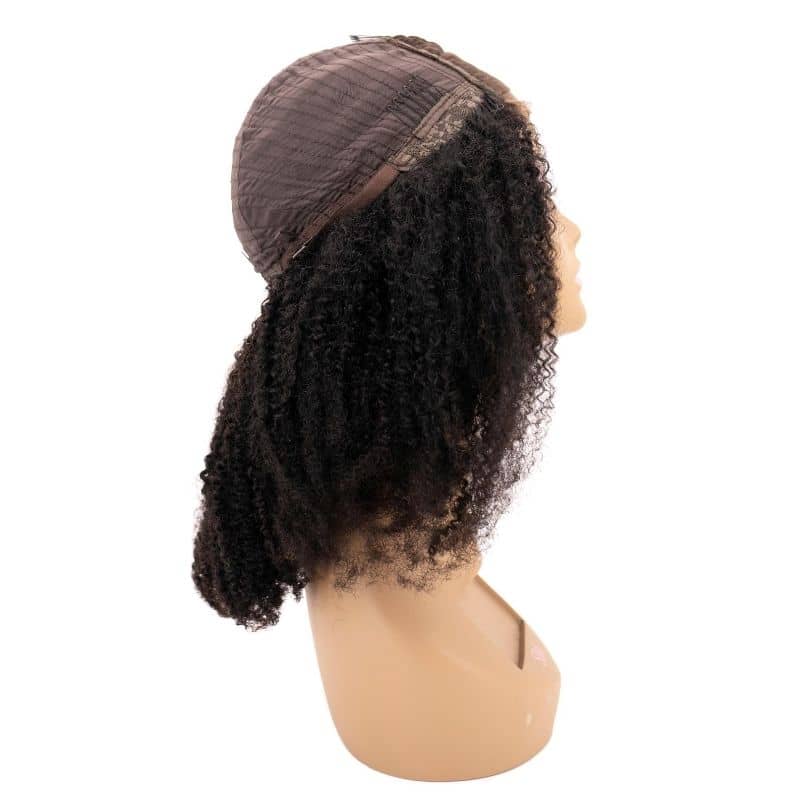 Afro Kinky Curly Wig turned inside out with the inside cap showing.