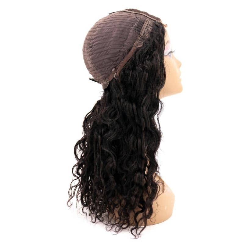 4x4 beach wave transparent closure wig side view on a mannequin