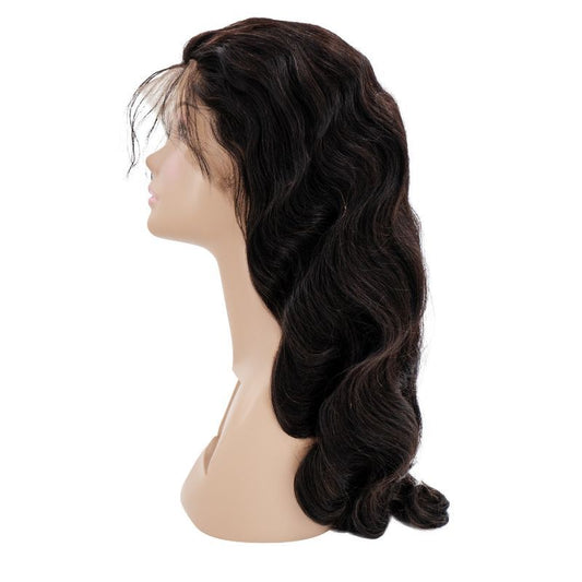 side view of a full lace body wave wig 