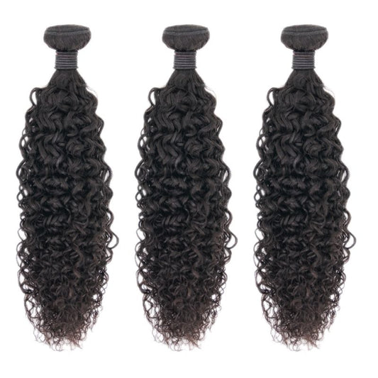 Brazilian Kinky Curly Bundle Deals 3 bundles of hair in natural black.