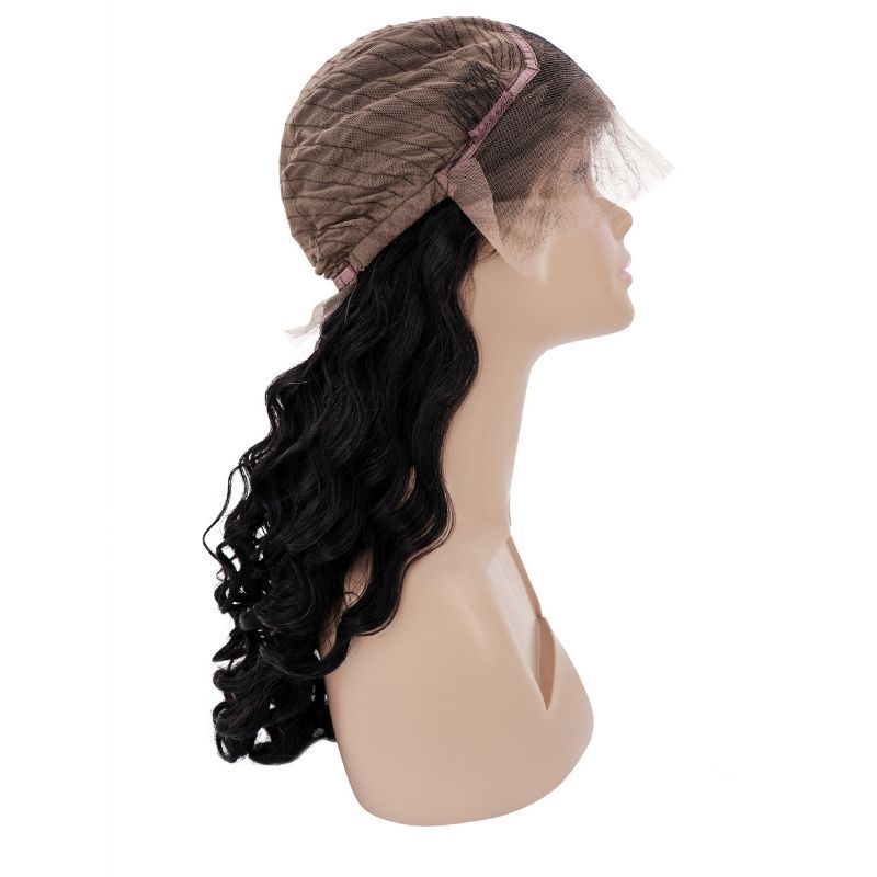 Brazilian loose wave front lace wig inside of cap view showing comb  attachment behind lace
