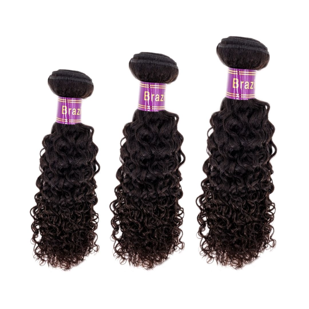 3 Bundles of Brazilian Kinky Curly bundle hair deal used for wig and hair extensions.