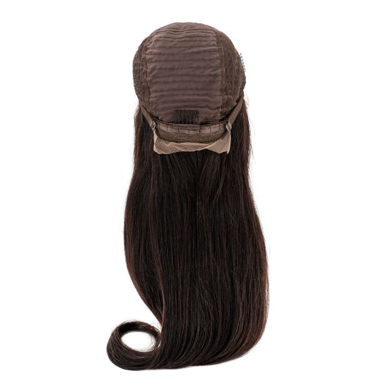 back view of a straight front lace wig with comb attachment in back